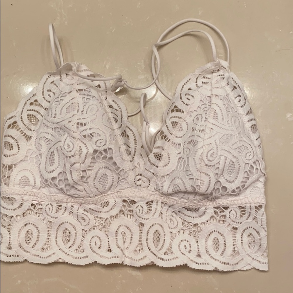 PINK chrochet lace bralette white